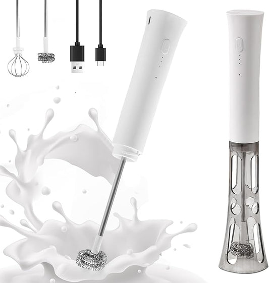 Splash-Proof Handheld Milk Frother with Cover - Rechargeable Milk Frother Wand, Type-C Fast Charging, 15-Second Silent Whisk for Coffee, Matcha, Lattes, Cappuccino
