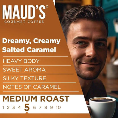 Maud's Salted Caramel Flavored Coffee Pods, 50ct, Medium Roast Flavored Coffee in Recyclable Single Serve Pods – 100% Arabica Beans, Compatible with Keurig K Cups Maker