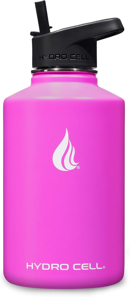 HYDRO CELL Stainless Steel Insulated Water Bottle with Straw - For Cold & Hot Drinks - Metal Vacuum Flask with Screw Cap and Modern Leakproof Sport Thermos for Adults (Fuchsia 64oz)