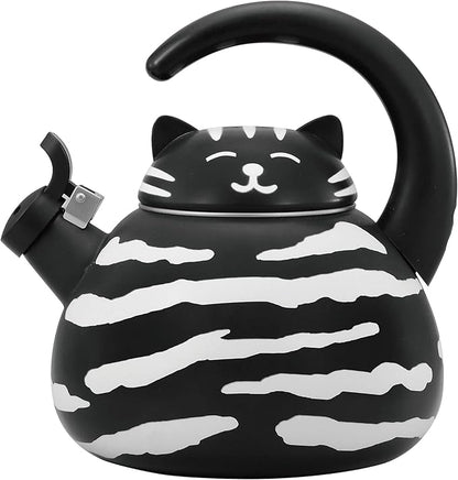 Whistling Tea Kettle for Stove Top Enamel on Steel Teakettle, Supreme Housewares Black Cat Design Teapot Water Kettle Cute Kitchen Accessories Teteras (2.1 Quart, Black Cat)