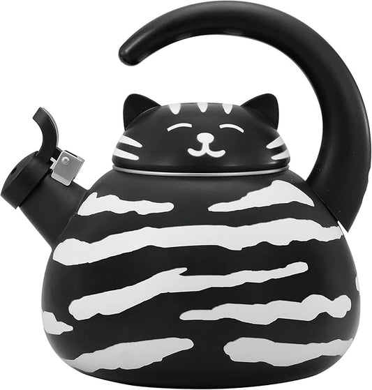 Whistling Tea Kettle for Stove Top Enamel on Steel Teakettle, Supreme Housewares Black Cat Design Teapot Water Kettle Cute Kitchen Accessories Teteras (2.1 Quart, Black Cat)
