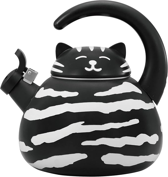 UPware Enamel on Steel Whistling Tea Kettle, Stovetop Teakettle (2.1 Quart, Black Cat)