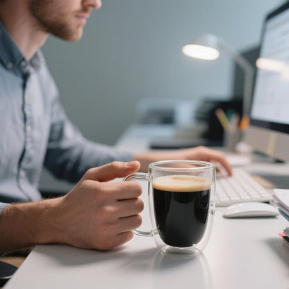 Double Wall Glass Coffee Mugs 12 OZ, Clear Coffee Cup With Handle,Insulated Coffee Mugs Set of 2 With Spoons Perfect for Espresso, Cappuccino, Latte, American,Tea Bag, Beverage