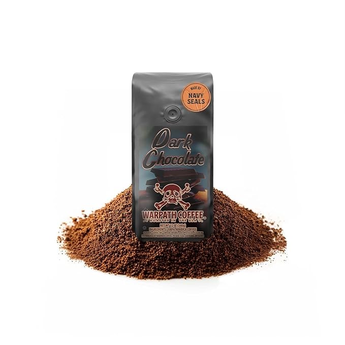 Warpath Coffee Light Roast Ground Coffee, Dark Chocolate Blend, High Caffeine, Extra Strong Roasted 100% Arabica Coffee Ground Beans, Rich Aroma, Full Bodied Intense Cup, Created by Navy SEALs, 12oz