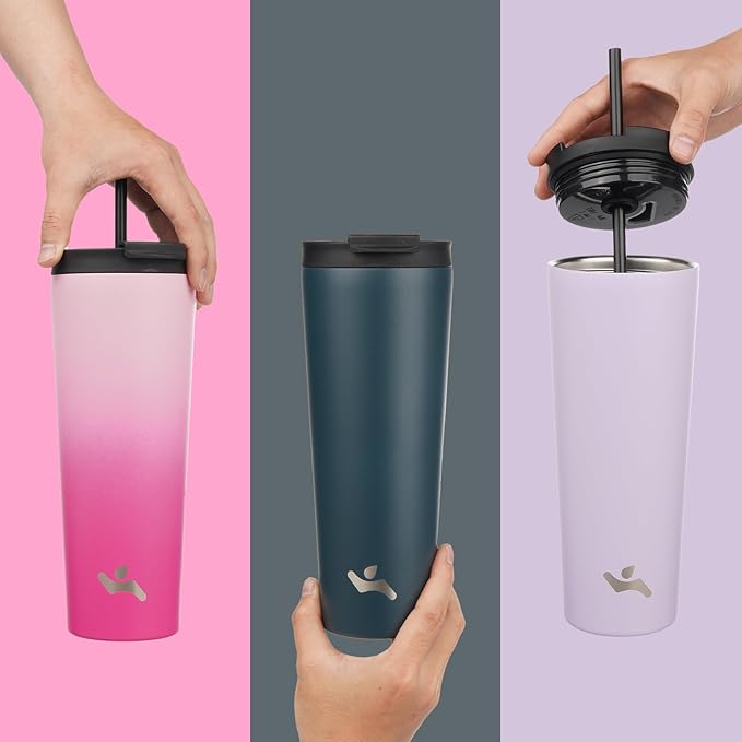 26 OZ Insulated Tumbler with Lid and 2 Straws Stainless Steel Water Bottle Vacuum Travel Mug Coffee Cup,Pastel Sunset