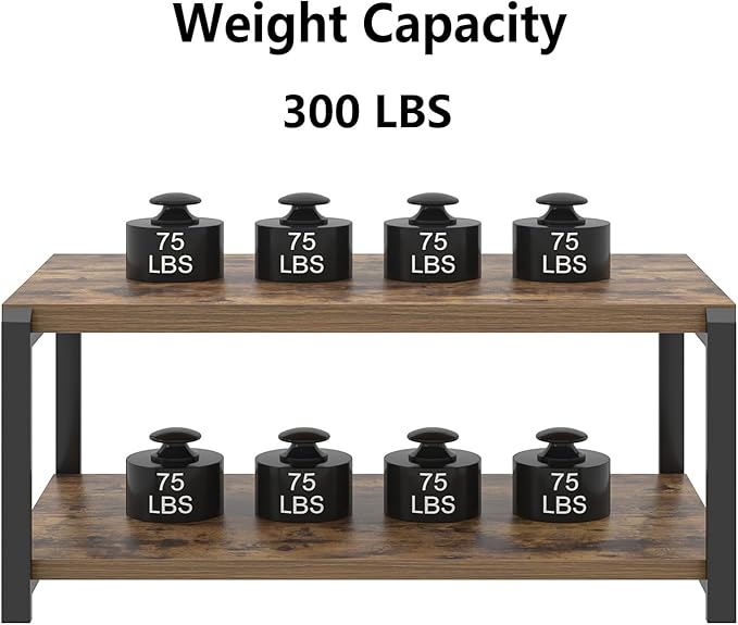 EXCEFUR Modern Coffee Table, Industrial Wood and Metal Center Table, Cocktail Tea Tables for Living Room, Rustic Brown