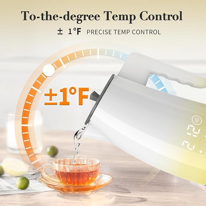 Electric Kettle Temperature Control, 304 Stainless Steel Interior, BPA-Free, 1.25L Hot Water Boiler, 1200W Kettle with Auto Shut-Off & Boil Dry Protection, Cordless Base (Yellow Gradient)