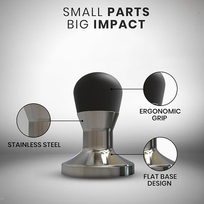 Rattleware Stainless Steel Round Tamper - Premium Ergonomic Grip, Perfect for Espresso Machines, Consistent Grounds Packing & Durable Design (Small - 58mm Dia)