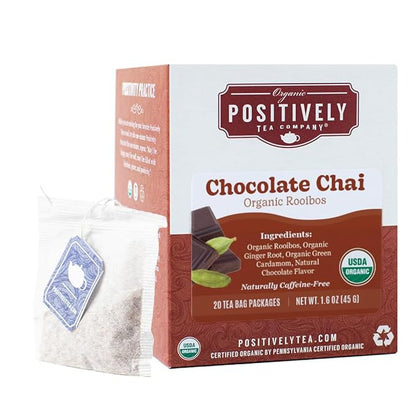 Organic Positively Tea Company, Rooibos Chocolate Chai Tea Bags, 20 Count