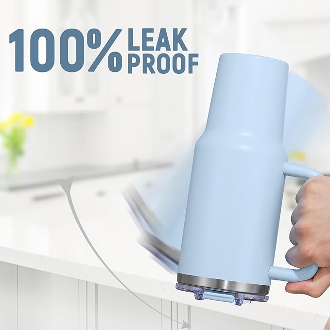 COKTIK 40 oz Tumbler With Handle and Straw Lid, Vacuum Insulated Travel Coffee Mug Stainless Steel Insulated Cup for Beverages, Leak-proof, Cupholder Friendly (Silent Sky)