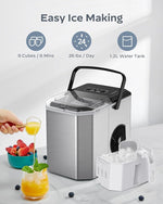 Load image into Gallery viewer, Silonn Ice Maker Countertop, Stainless Steel Portable Ice Machine with Carry Handle, Self-Cleaning Ice Makers with Basket and Scoop, 9 Cubes in 6 Mins, 26 lbs per Day
