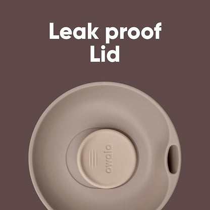 Owala SmoothSip Slider Insulated Stainless Steel Coffee Tumbler, Reusable Iced Coffee Cup, Hot Coffee Travel Mug, BPA Free 12 oz, Tan/White (Vanilla Bean)