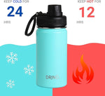 Load image into Gallery viewer, DRINCO Stainless Steel Water Bottle Spout Lid Vacuum Insulated Double Wall Water Bottle Wide Mouth (40oz 32oz 22oz 18oz 14oz) Leak Proof Keeps Cold or Hot (14 oz, 14oz Teal)