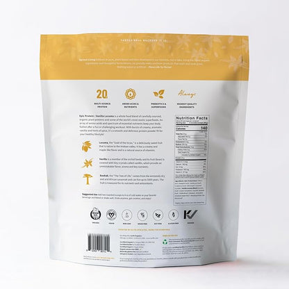 Sprout Living Epic Protein, Plant Based Protein & Superfoods Powder, Vanilla Lucuma Powder | 20 Grams Organic Protein Powder, Vegan, Non Dairy, Non-GMO, Gluten Free, Low Sugar (5 Pound, 60 Servings)