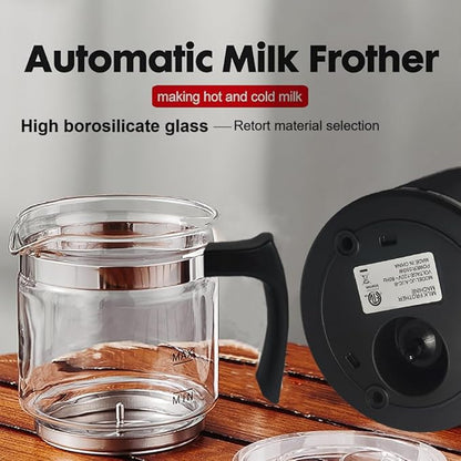 Electric Milk Frother,4 in 1 -Automatic Milk Frother,14oz Silent Operation Hot and Cold Milk Foamer Temperature Control Milk Steamer Warmer for Coffee,Latte,Cappuccino,Hot Choc,Dishwasher Safe (Black)