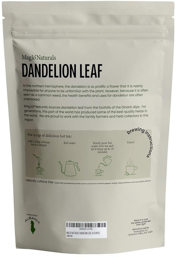 MagJo Naturals Wild-Harvest Dandelion Leaf (16 ounces) Cut & Sifted, Non-irradiated, Taraxacum officinale, Bulk 1 Pound, herbal infusion, te diente de leon organico
