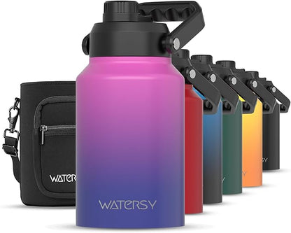 Half Gallon Water Bottle Insulated(Cold for 48 Hrs),BPA Free&Leak Proof,64oz Stainless Steel Water Jug/Flask,Big thermo,Large Water Bottle with Handle for Gym,Hiking,Camping,Gradient Purple