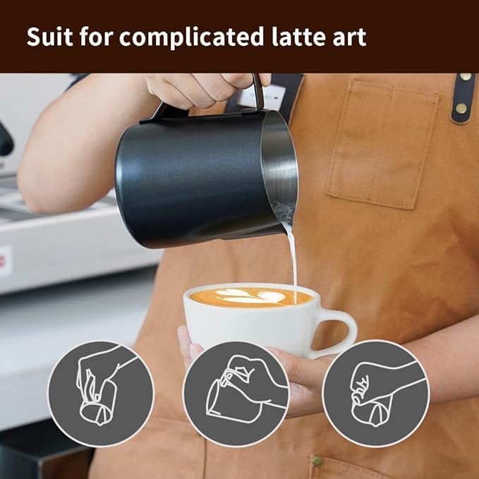 watchget Milk Frothing Pitcher 32oz/900ml - Stainless Steel Frothing Pitcher Espresso Steaming Pitcher Coffee Frother Cup Cappuccino Latte Art Coffee Machine Accessories Milk Jug, Black