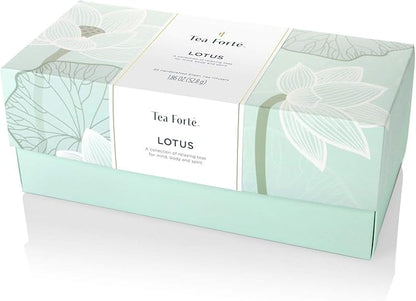 Tea Forte Lotus Presentation Box Tea Gift Set Sampler, 20 Assorted Variety Handcrafted Pyramid Infuser Bags, Black, Green, Oolong, White, Herbal Blends