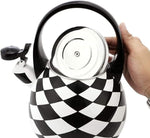 Load image into Gallery viewer, Whistling Tea Kettle for Stove Top Enamel on Steel Teakettle, Supreme Housewares Harlequin Pattern Tea Kettle Cute Kitchen Accessories Teteras (2.4 Quart, Black and White Diamond Check)
