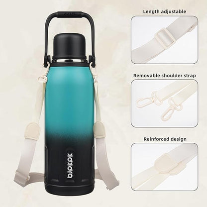 BJPKPK Insulated Thermal Water Bottle with Handle and Lid 50oz BPA Free Stainless Steel Water Bottles For Cold and Hot Beverages,TealBlack