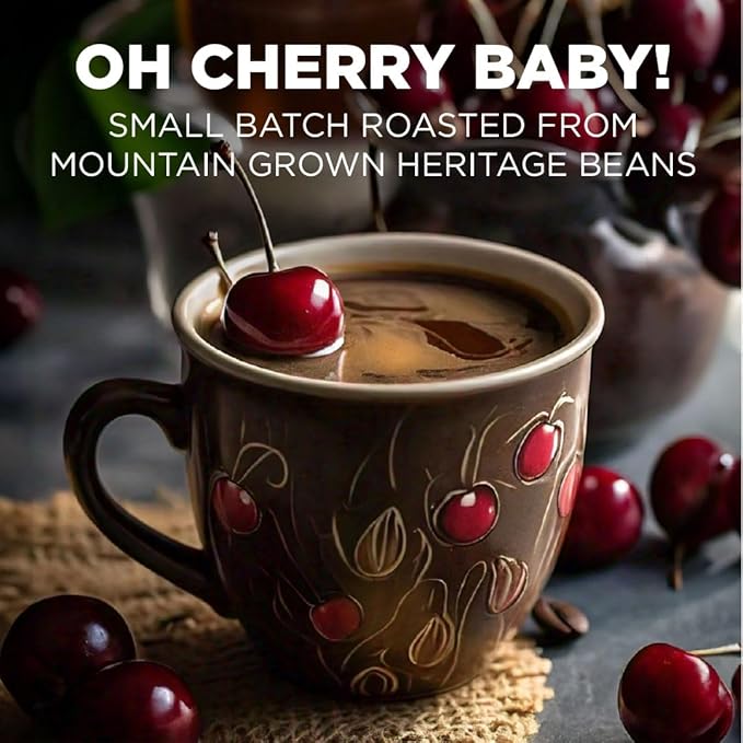 Maud's Cherry Flavored Coffee Pods, 18 ct, Medium Roast Flavored Coffee in Recyclable Single Serve Pods – 100% Arabica Beans, Compatible with Keurig K Cups Maker