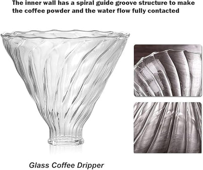 Pour Over Coffee Maker Set – Includes Glass Coffee Dripper, Metal Dripper Stand, Heat Resistance 600ml Coffee Server and 40 Count Paper Coffee Filters, 4 in 1 Set for Home or Office (Black Set)