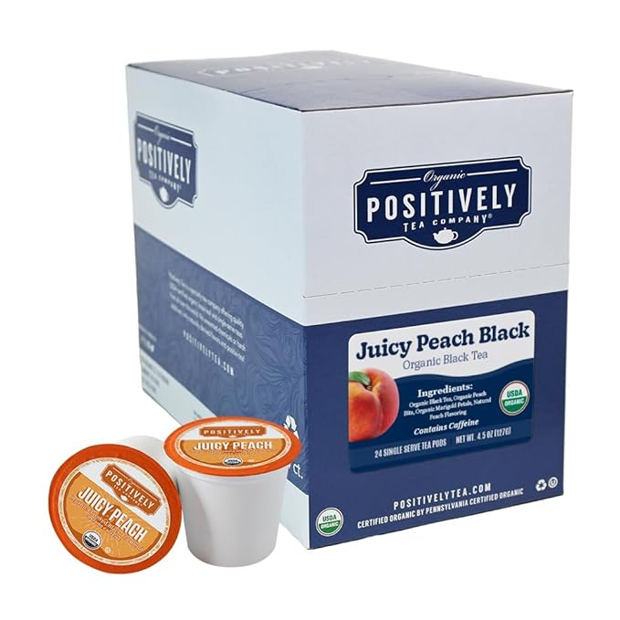 Organic Positively Tea Company, Juicy Peach Black Tea, K-Cup Compatible, 24 Pods