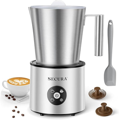 Secura 4-in-1 Automatic Milk Frother, 17oz Teflon-Free Stainless Steel Jug, Hot/Cold Foam Maker & Milk Warmer for Latte, Cappuccino, Macchiato, Hot Chocolate, Includes Silicone Spatula & 2 Whisks