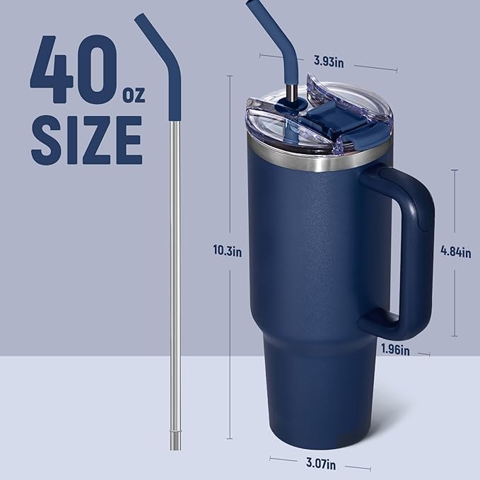 COKTIK 40 oz Tumbler With Handle and Straw Lid, Vacuum Insulated Travel Coffee Mug Stainless Steel Insulated Cup for Beverages, Leak-proof, Cupholder Friendly(Navy)
