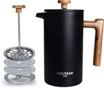 Load image into Gallery viewer, POLIVIAR French Press Coffee Maker, 34 Ounce Coffee Press with Real Wood Handle, Double Wall Insulation &amp; Dual- Filter Screen, Food Grade Stainless Steel for Good Coffee and Tea (Vintage)