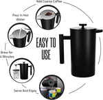 Load image into Gallery viewer, Utopia Kitchen Stainless Steel French Press Coffee Maker 34 Oz (1 Litre) with 2 Extra Filters, French Press Coffee &amp; Tea Maker for Kitchen &amp; Camping, Cold Brew Cafetiere, Black