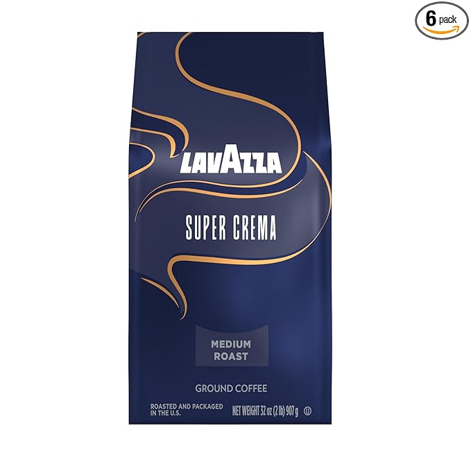 Lavazza Super Crema Ground Coffee, Medium Roast, Arabica and Robusta Blend, 32 oz Bag (Pack of 6)