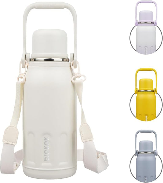 BJPKPK Insulated Thermal 40oz Water Bottle with Lid and Carry Handle Double Wall Stainless Steel Water Bottles for Sports,Beige