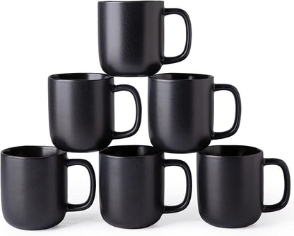AmorArc 14oz Coffee Mugs Set of 6, Ceramic Coffee Mugs with Large Handle & Wavy Rim for Latte/Hot Cocoa/Tea, Stylish Coffee Mugs for Men Women. Oven,Dishwasher&Microwave Safe, Matte Black