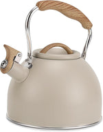 Load image into Gallery viewer, Tea Kettle, Vegoran 100 OZ / 3 Liter Whistling Tea Kettle, Tea Pots for Stove Top Food Grade Stainless Steel with Wood Pattern Folding Handle, Loud Whistle Kettle for Tea, Coffee, Milk (Milk White)