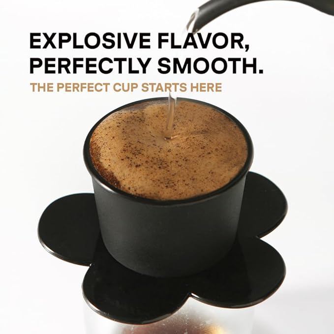 [Holiday Gift] Vietnamese Phin Filter, Plastic Reusable Pour Over Coffee Dripper, Single Cup Coffee Filter with Flower Design for Manual Brewing, Gift for Christmas Thankgiving (Black)