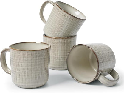 famiware Moonlight Coffee Mug Set of 4, 13oz Mug Set with Linen Finish, Coffee Cup Set with Handle for Latte, Cappuccino, Tea, Hot Cocoa, Microwave and Dishwasher Safe, Summer Sand