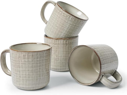 famiware Moonlight Coffee Mug Set of 4, 13oz Mug Set with Linen Finish, Coffee Cup Set with Handle for Latte, Cappuccino, Tea, Hot Cocoa, Microwave and Dishwasher Safe, Summer Sand