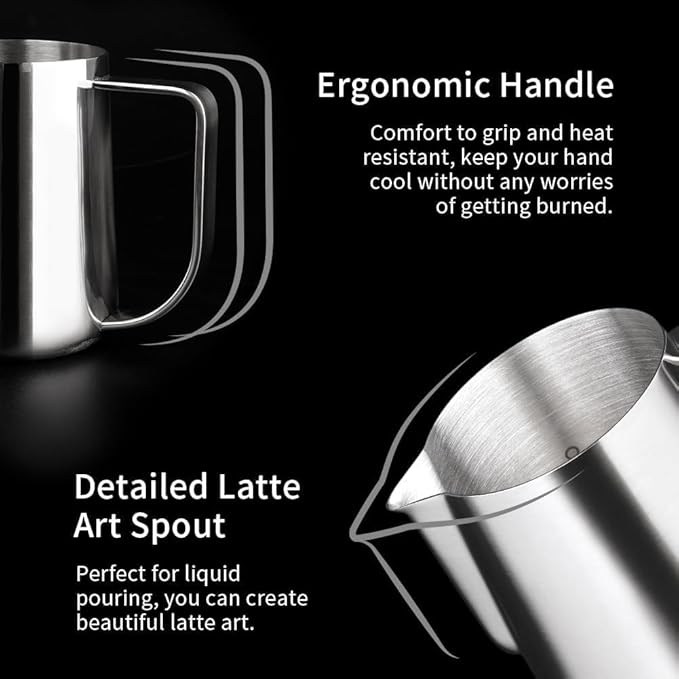 watchget Milk Frothing Pitcher 250ml/8oz Stainless Steel Espresso Steaming Pitcher Milk Coffee Cappuccino Latte Art Barista Steam Jug Espresso Frother Cup, Silver