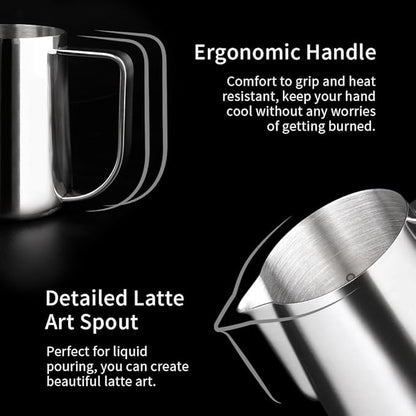watchget Milk Frothing Pitcher 250ml/8oz Stainless Steel Espresso Steaming Pitcher Milk Coffee Cappuccino Latte Art Barista Steam Jug Espresso Frother Cup, Silver