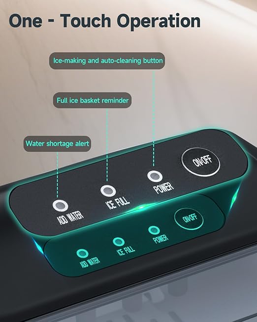 Countertop Ice Maker with Handle,26lbs/24H Bullet Ice Machine, 9 Ice Cubes Ready in 6 Mins,Self-Cleaning Sonic Ice Maker with Basket & Scoop,for Home/Office/Kitchen/RV/Party