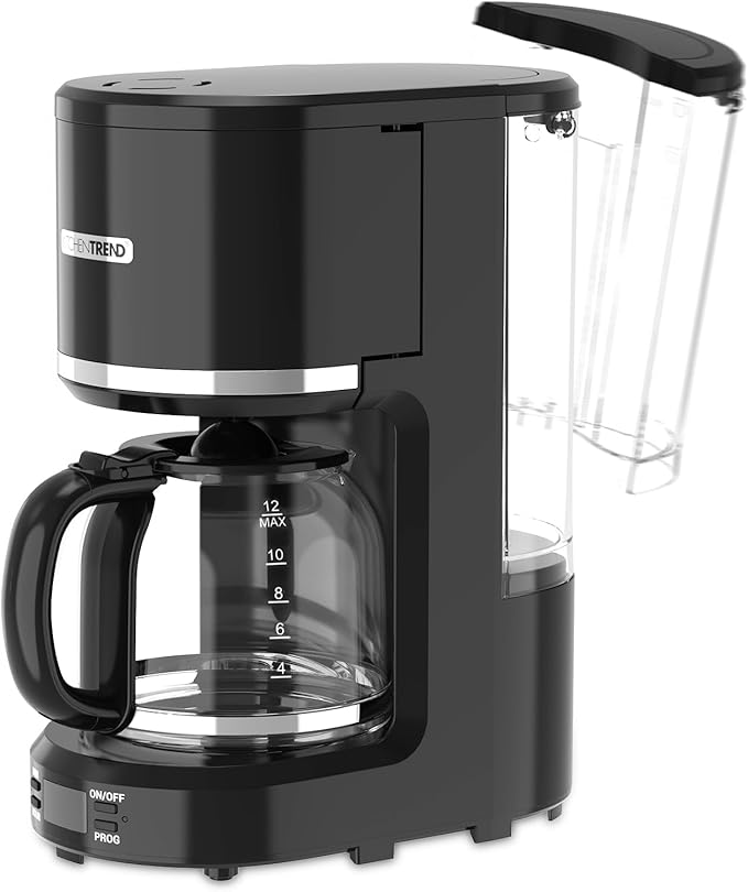 12-Cup Programmable Coffee Maker with Permanent Filter, Removable Water Reservoir Coffee Machine, Drip Coffee Maker, Delay Brew, Timer & Keep Warm, Swing Open Brew Basket, Black