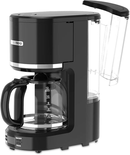12-Cup Programmable Coffee Maker with Permanent Filter, Removable Water Reservoir Coffee Machine, Drip Coffee Maker, Delay Brew, Timer & Keep Warm, Swing Open Brew Basket, Black