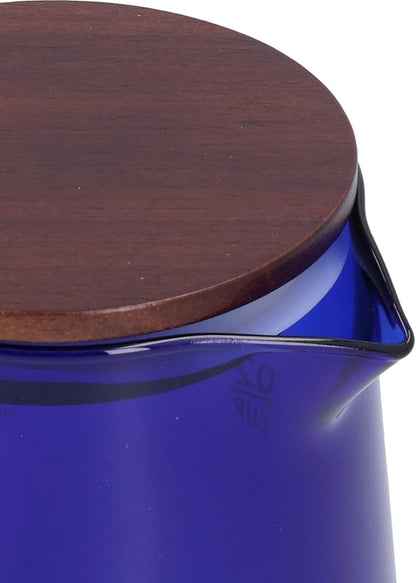 Glass Coffee Server, 500ml Coffee Pour over Carafe Pour over Coffee Pot Coffee Glass Pot with Wooden Lid for Home Office(Blue)