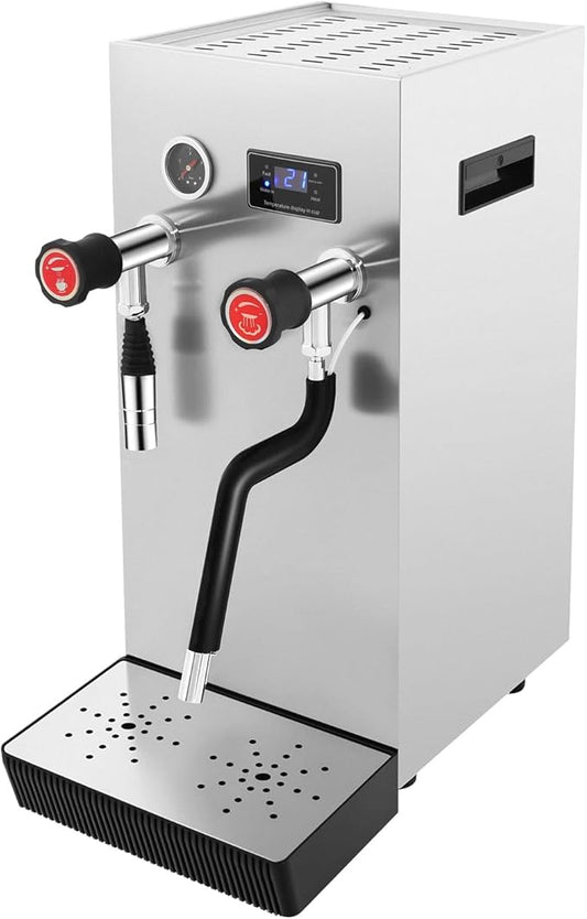 Commercial Milk Frother, 2.5KW 8L Multi-Purpose Full-Automatic Steam Boiling Water Frothing Machine Steam Milk Frothing Machine for Tea Coffee Dessert Milk WHTIE