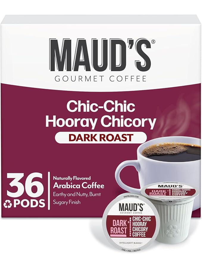 Maud's Chicory Flavored Coffee Pods, 36 ct, Dark Roast Flavored Coffee in Recyclable Single Serve Pods – 100% Arabica Beans, Compatible with Keurig K Cups Maker