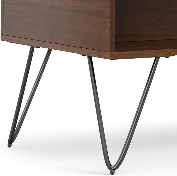 SIMPLIHOME Hunter Lift Top Coffee Table - 48 inch Wide Solid Walnut Veneer and Metal Industrial Cocktail Table, Functional Living Room Table with 2 Storage Cubbies and Hairpin Legs