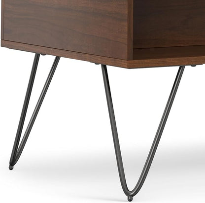 SIMPLIHOME Hunter Lift Top Coffee Table - 48 inch Wide Solid Walnut Veneer and Metal Industrial Cocktail Table, Functional Living Room Table with 2 Storage Cubbies and Hairpin Legs