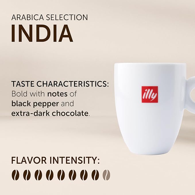 illy Whole Bean Coffee, Arabica Selections, India, Single Origin, 100% Arabica, All-Natural, No Preservatives, 250g (Pack of 1)